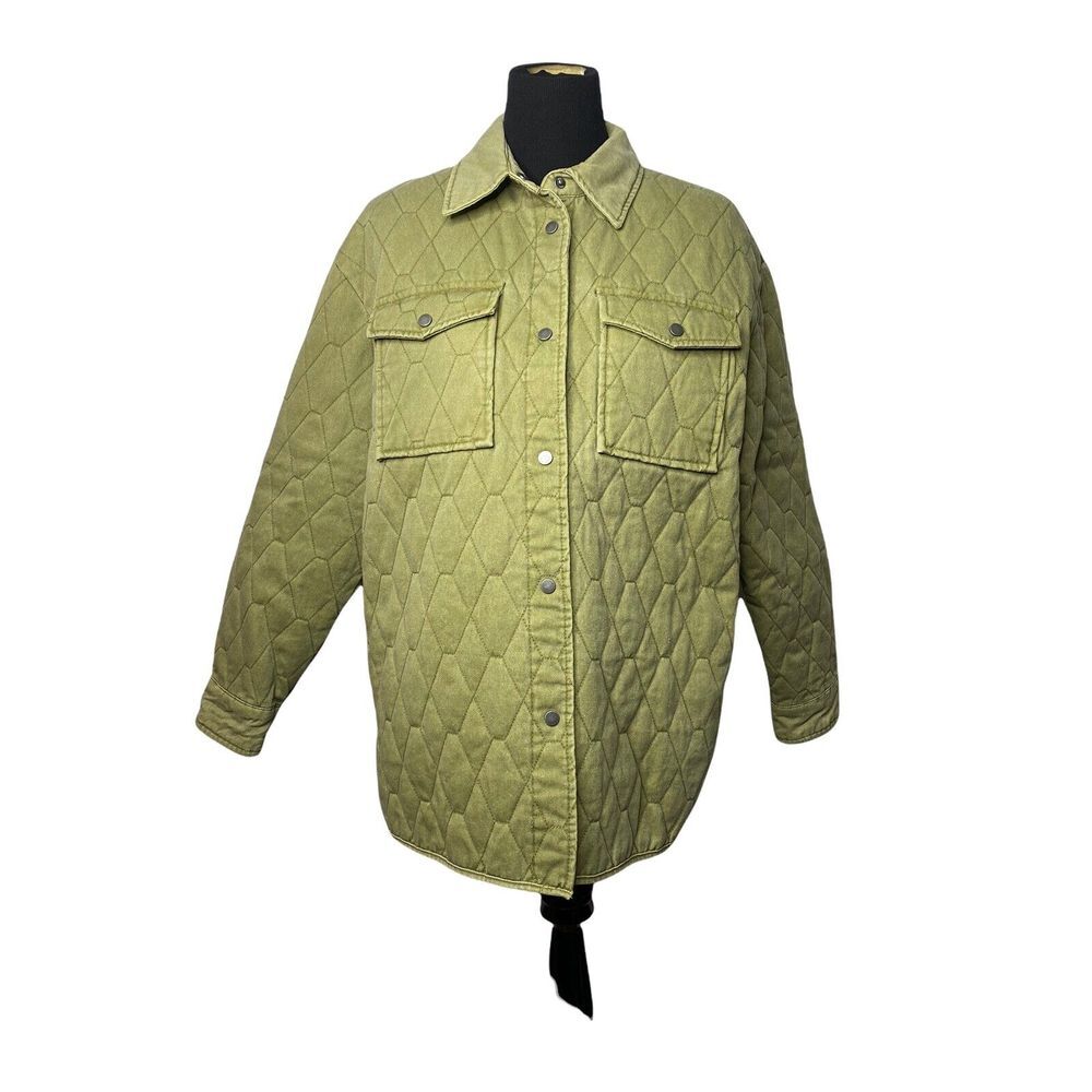 Joie Army Green Quilted Oversized Outdoor Classic Barn Shirt Jacket SZ XS